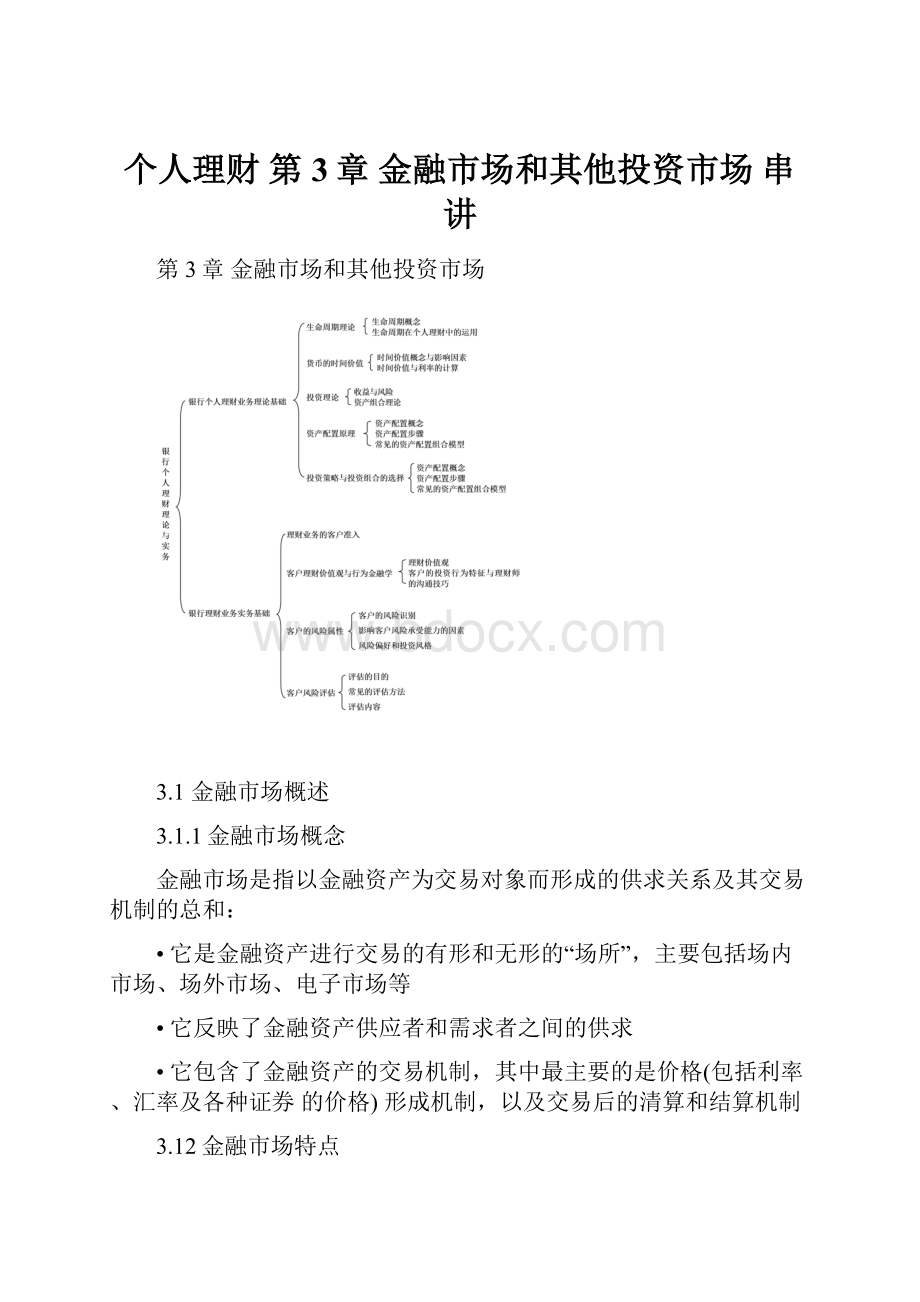 个人理财 第3章 金融市场和其他投资市场 串讲.docx