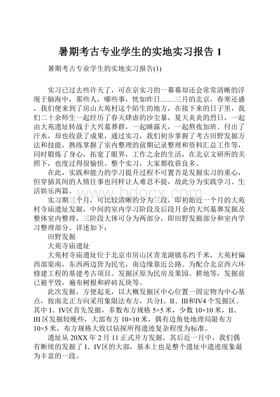 暑期考古专业学生的实地实习报告1.docx