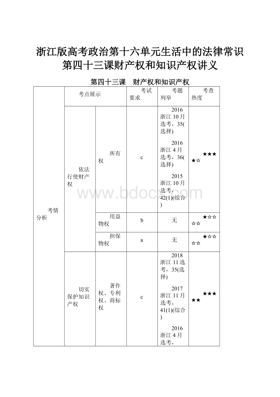 浙江版高考政治第十六单元生活中的法律常识第四十三课财产权和知识产权讲义.docx