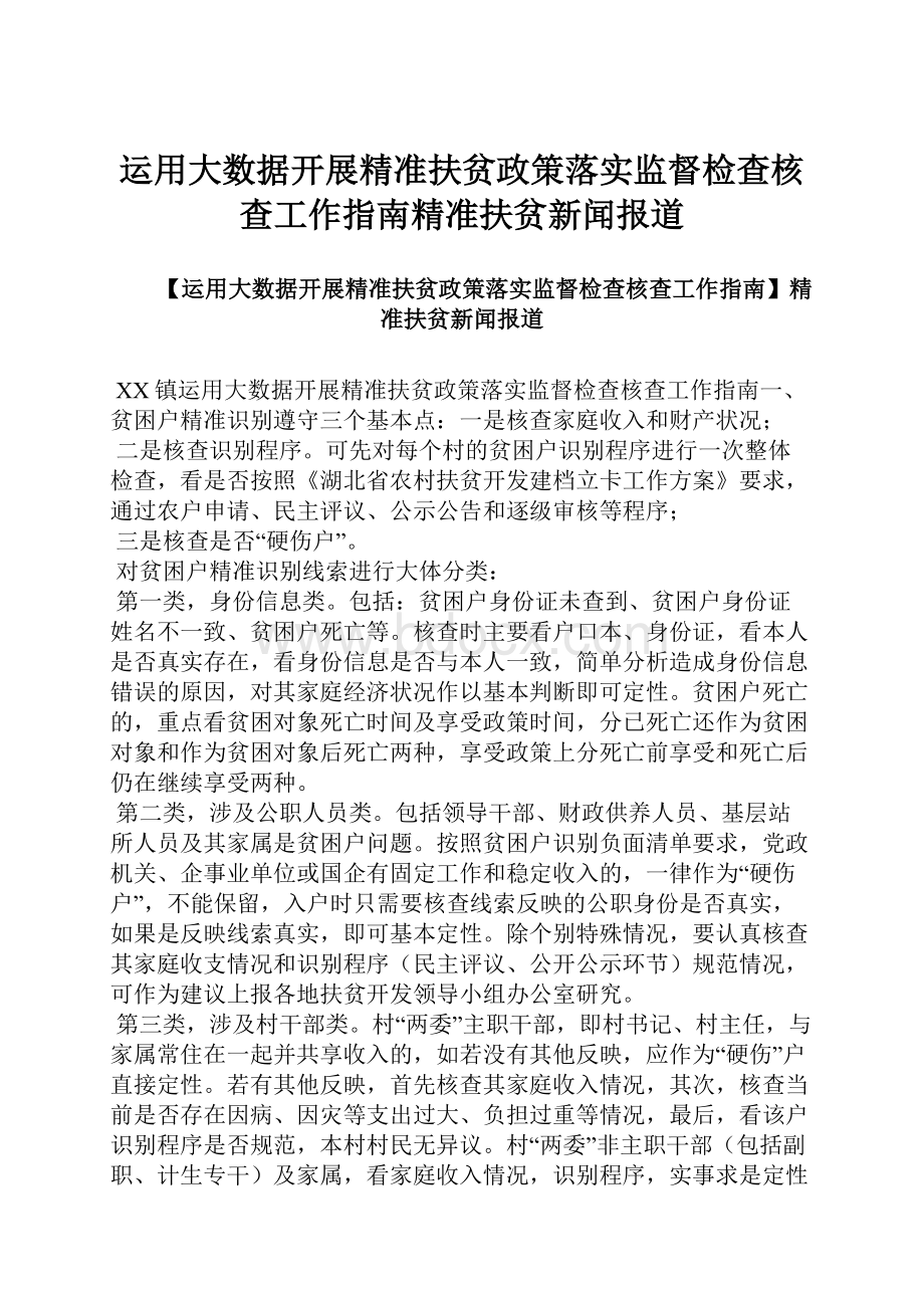 运用大数据开展精准扶贫政策落实监督检查核查工作指南精准扶贫新闻报道.docx