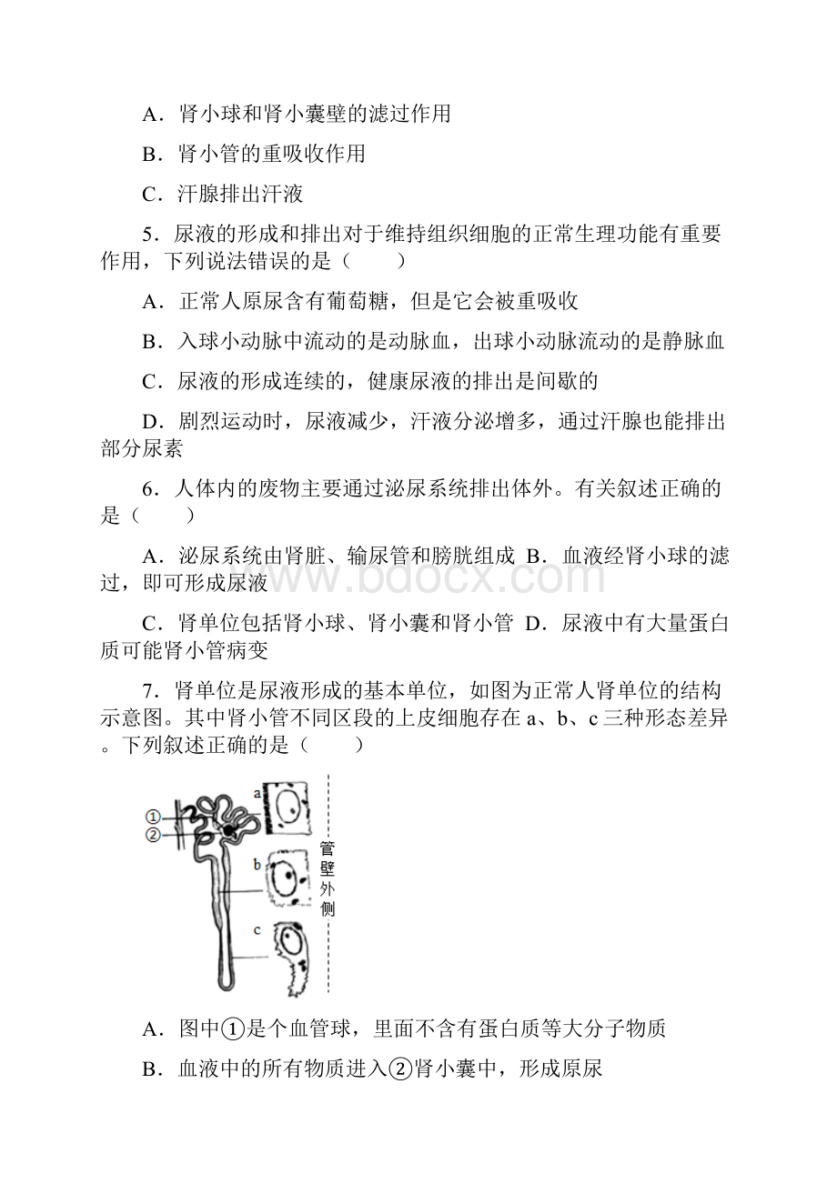 北师大版生物七年级下册第11章 人体代谢废物的排出 同步复习题解析版.docx_第2页