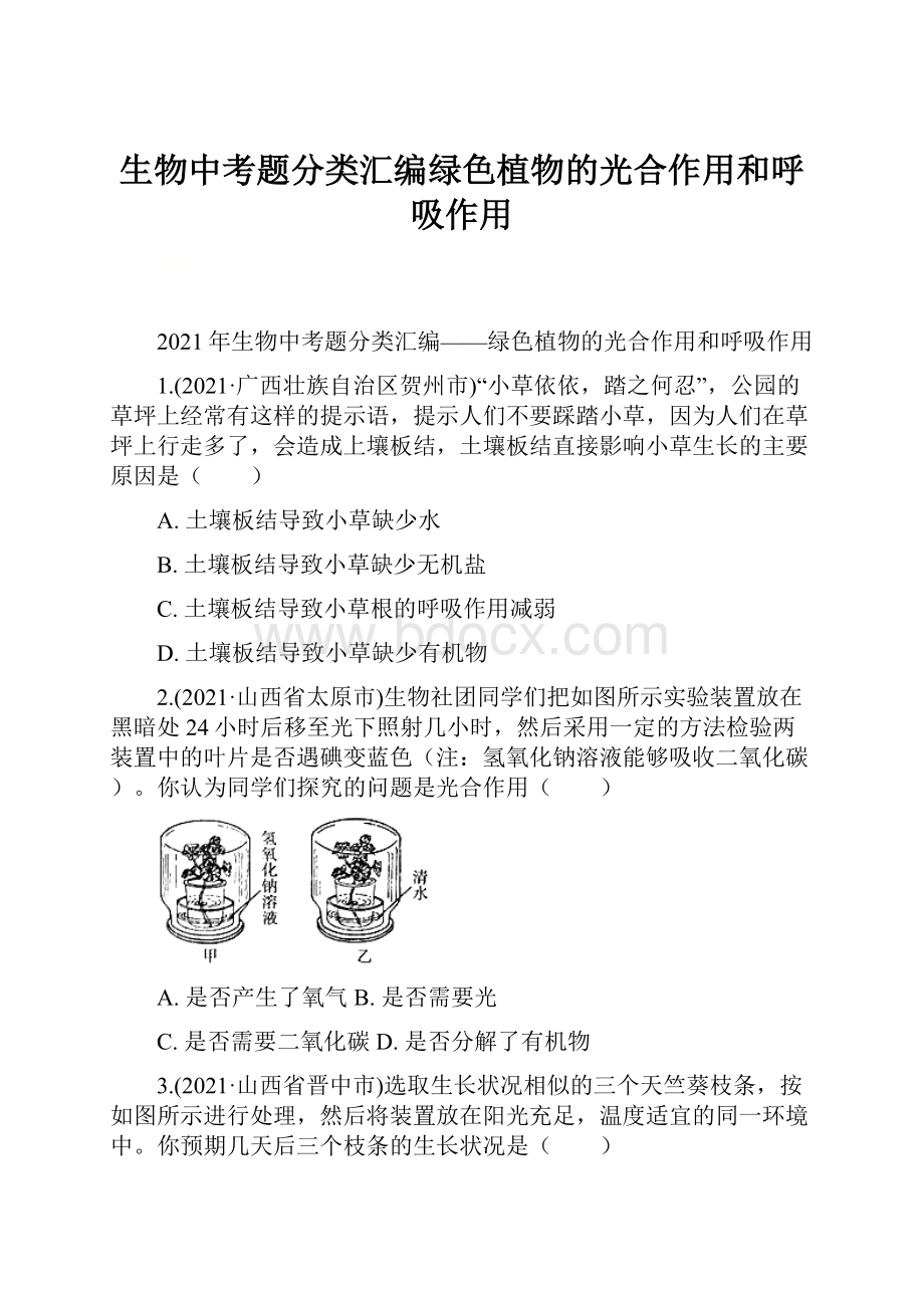 生物中考题分类汇编绿色植物的光合作用和呼吸作用.docx_第1页