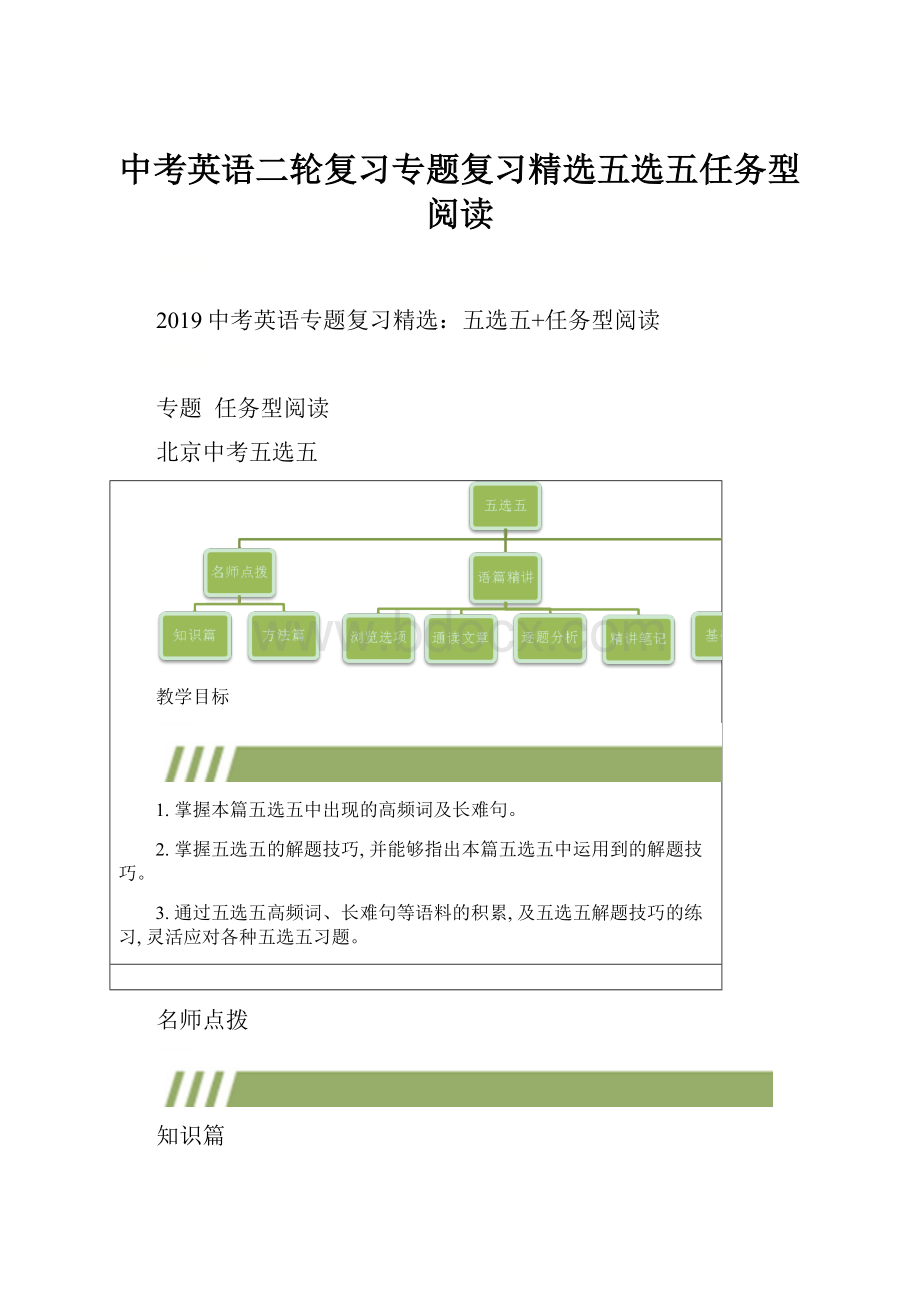 中考英语二轮复习专题复习精选五选五任务型阅读.docx