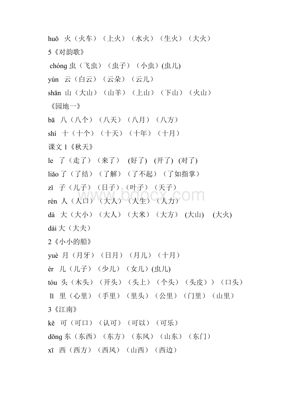 部编一年级上册语文写字表识字表最新打印版.docx_第2页