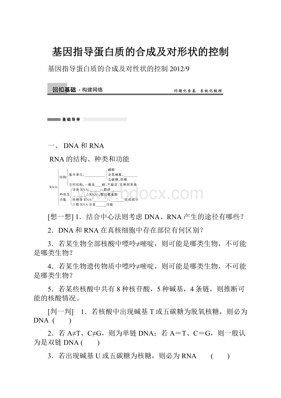 基因指导蛋白质的合成及对形状的控制.docx