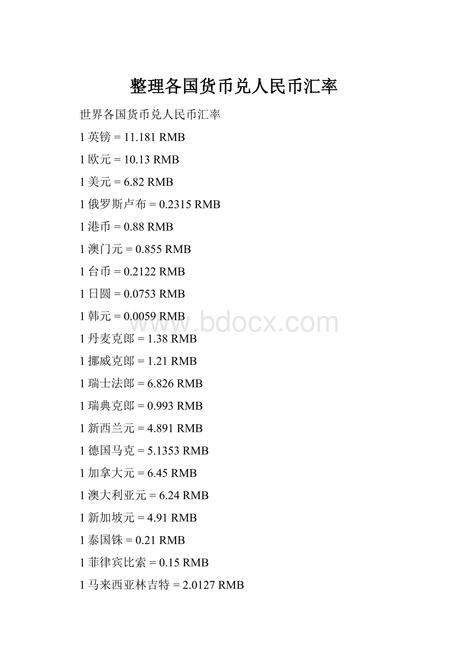 整理各国货币兑人民币汇率.docx_第1页