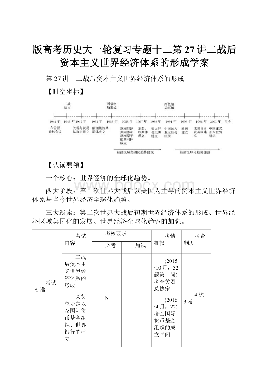 版高考历史大一轮复习专题十二第27讲二战后资本主义世界经济体系的形成学案.docx