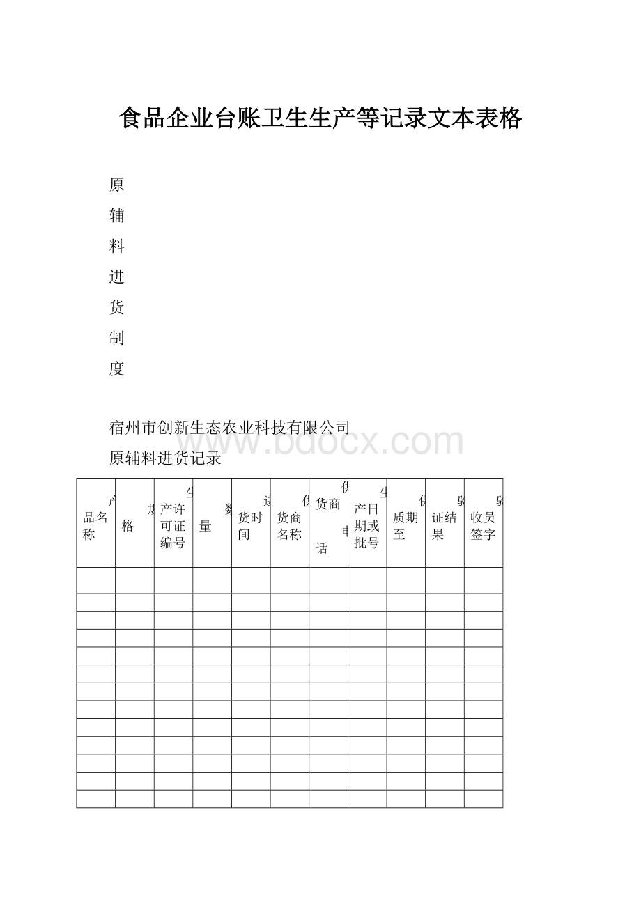 食品企业台账卫生生产等记录文本表格.docx_第1页