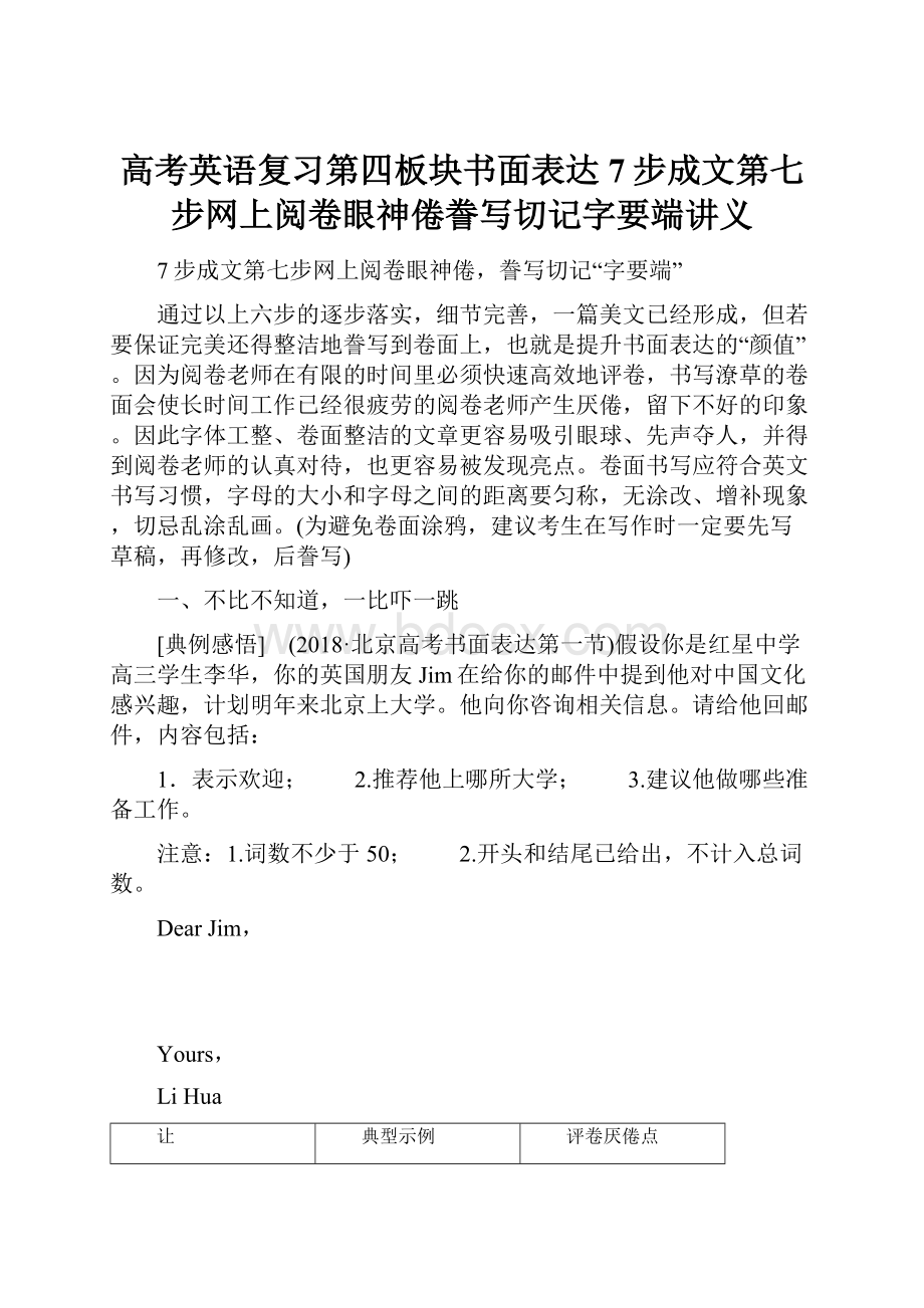 高考英语复习第四板块书面表达7步成文第七步网上阅卷眼神倦誊写切记字要端讲义.docx