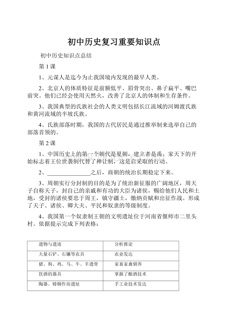 初中历史复习重要知识点.docx_第1页