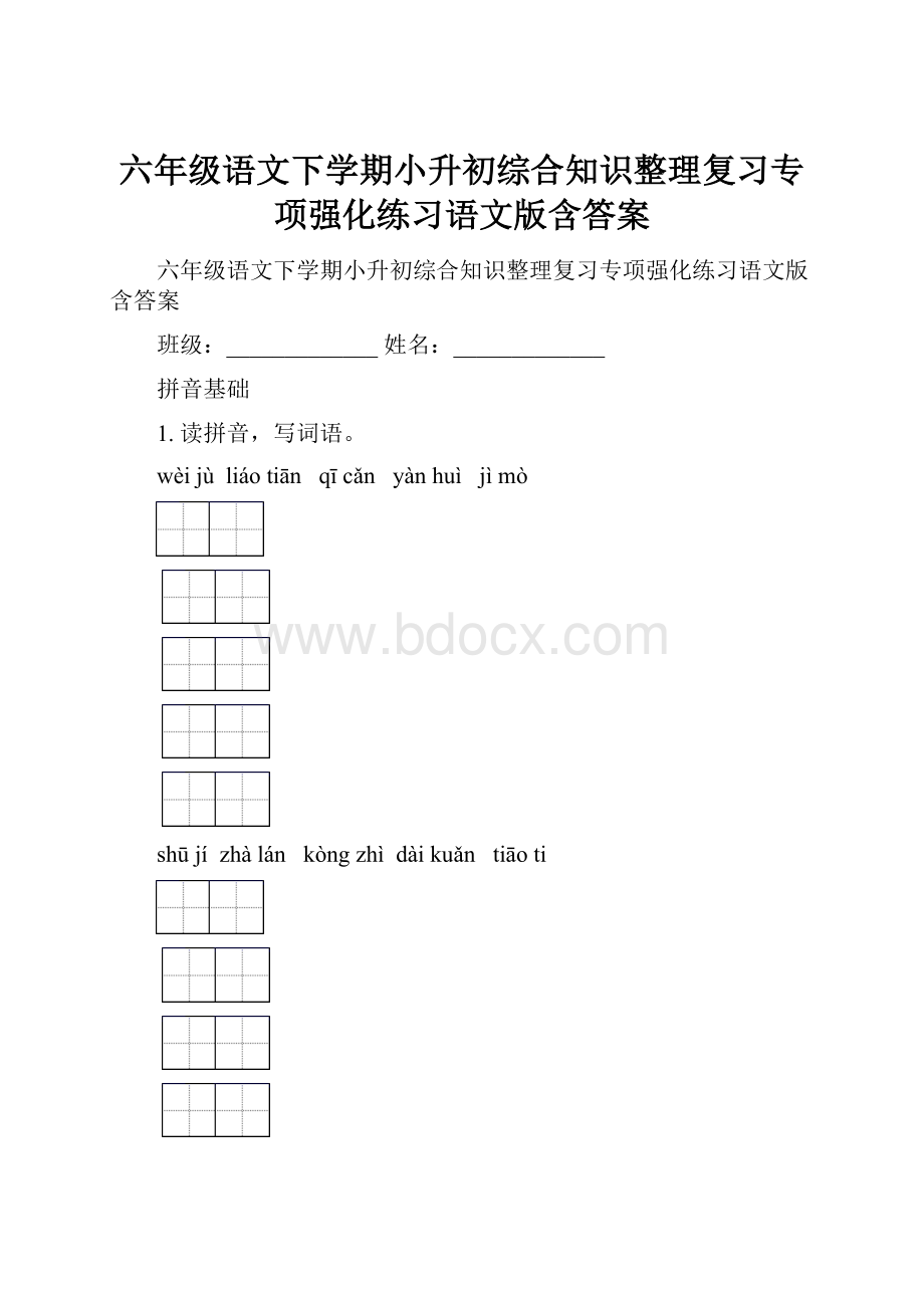 六年级语文下学期小升初综合知识整理复习专项强化练习语文版含答案.docx