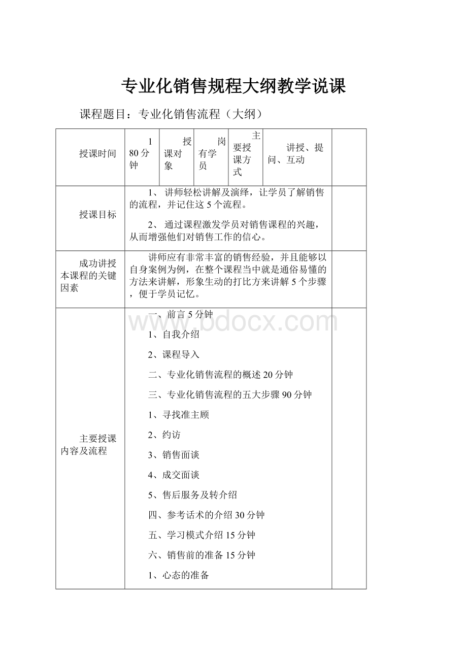 专业化销售规程大纲教学说课.docx