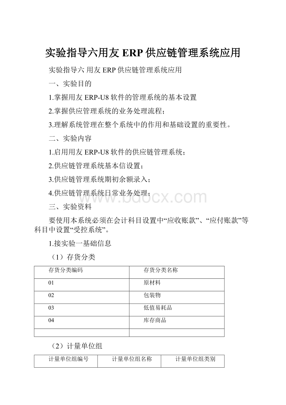 实验指导六用友ERP供应链管理系统应用.docx