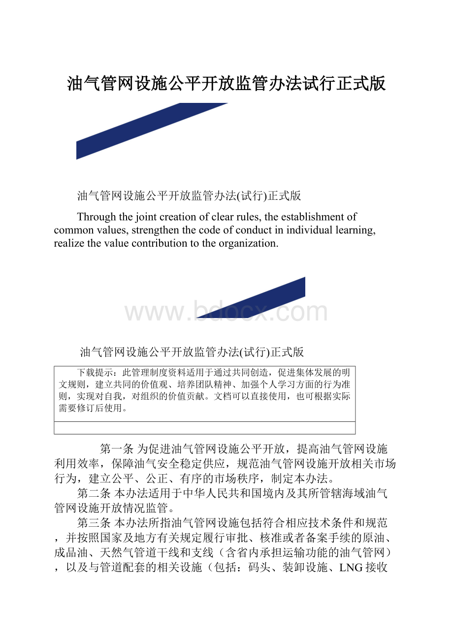 油气管网设施公平开放监管办法试行正式版.docx