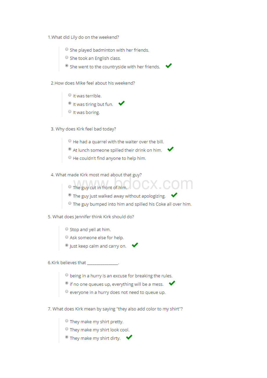 学堂在线生活英语听说答案Unit7.docx_第2页