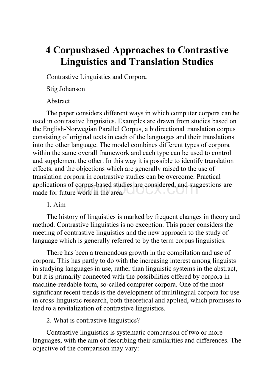 4 Corpusbased Approaches to Contrastive Linguistics and Translation Studies.docx