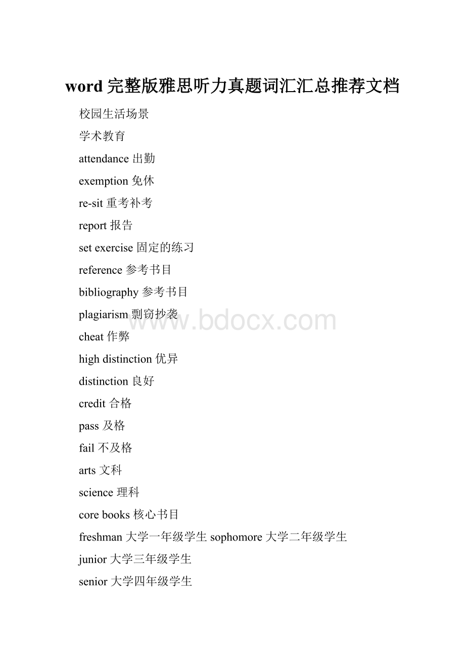 word完整版雅思听力真题词汇汇总推荐文档.docx