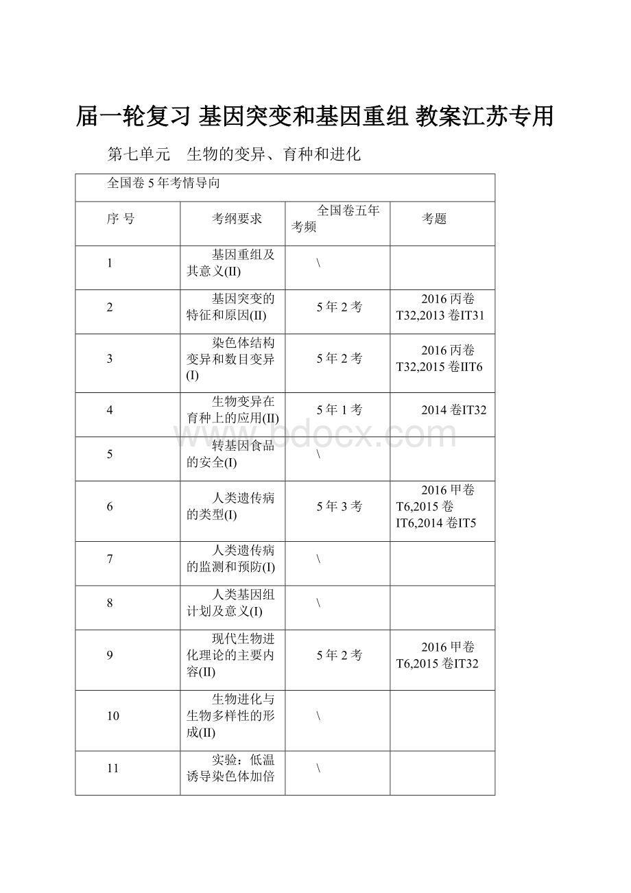 届一轮复习 基因突变和基因重组 教案江苏专用.docx