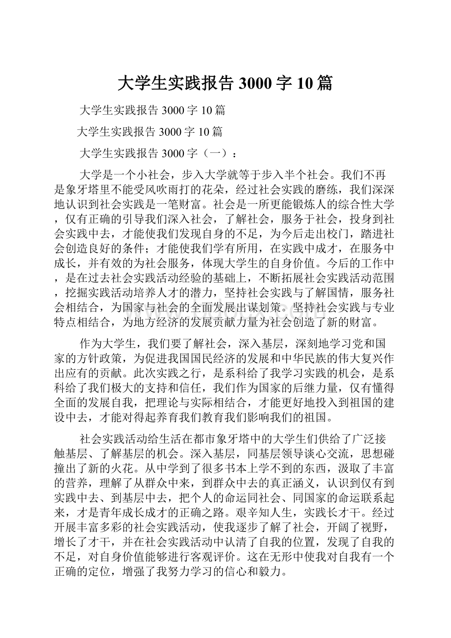 大学生实践报告3000字10篇.docx_第1页