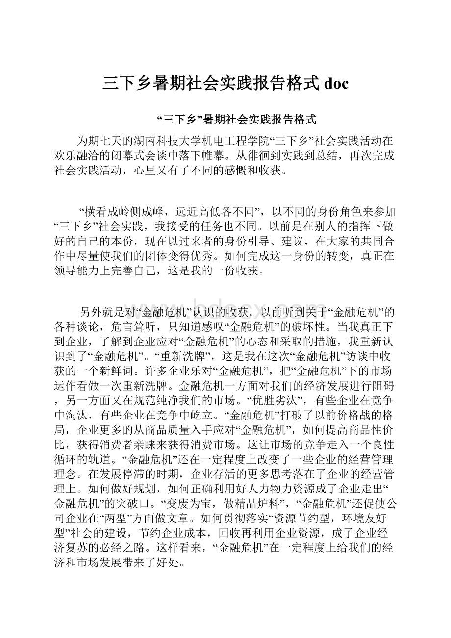 三下乡暑期社会实践报告格式doc.docx