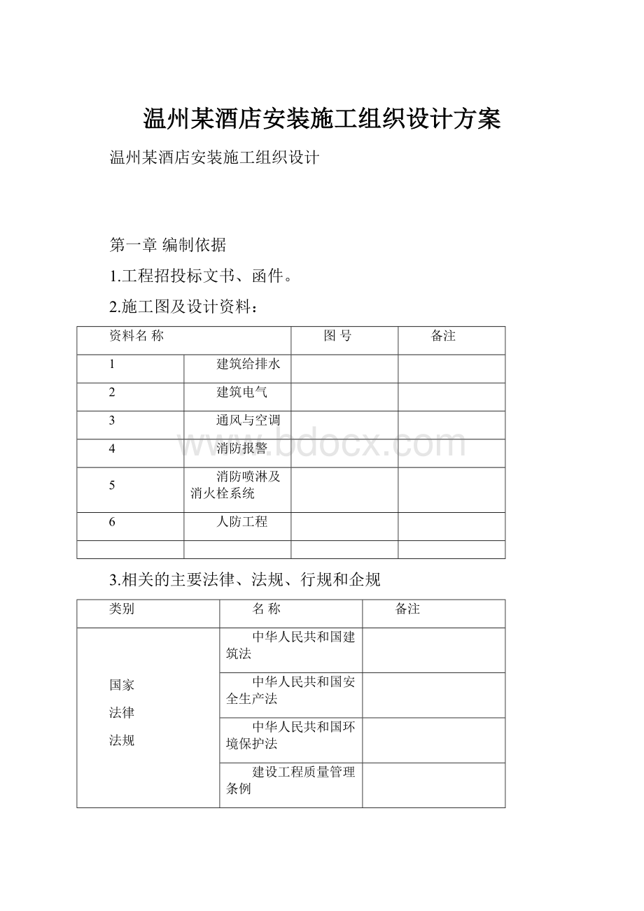 温州某酒店安装施工组织设计方案.docx