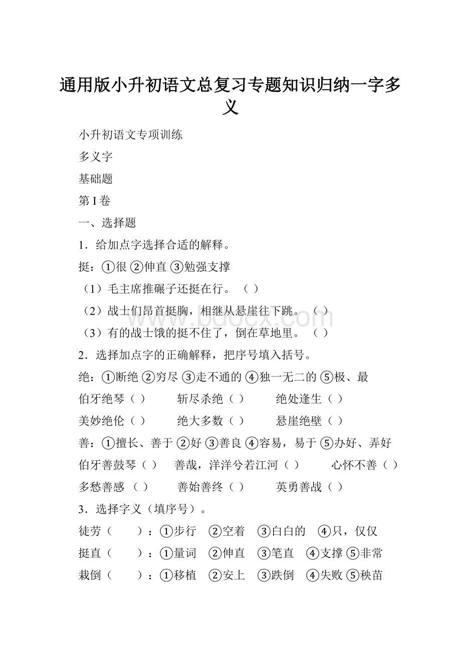 通用版小升初语文总复习专题知识归纳一字多义.docx