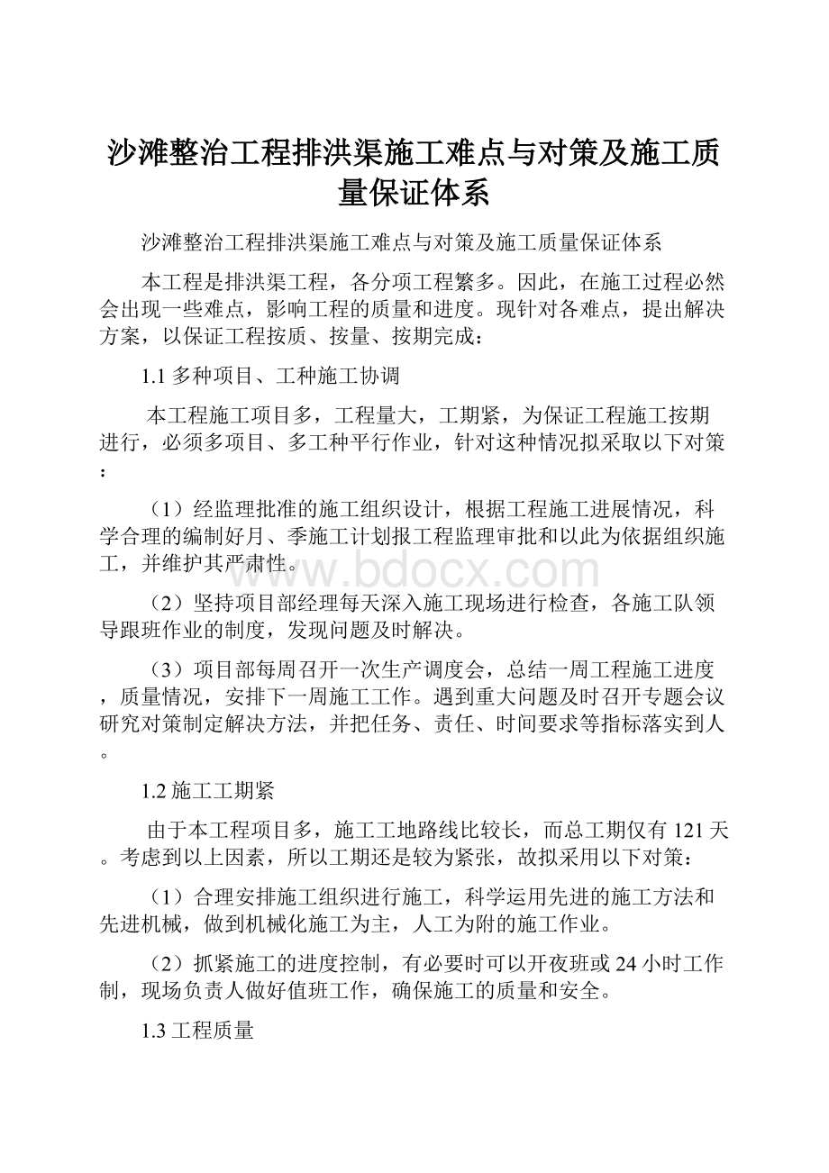 沙滩整治工程排洪渠施工难点与对策及施工质量保证体系.docx