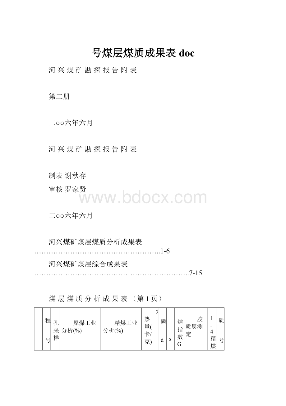 号煤层煤质成果表doc.docx