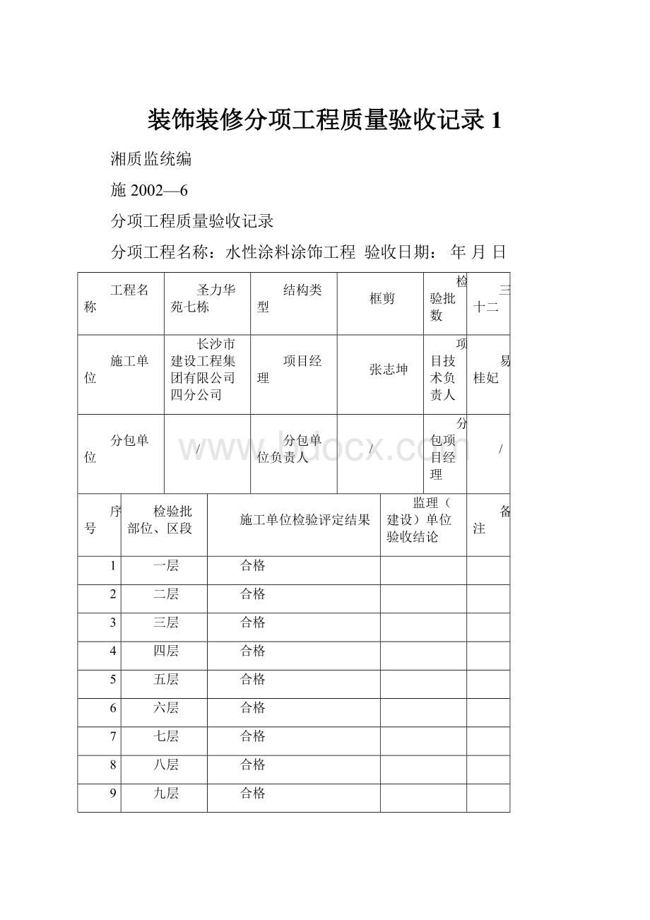 装饰装修分项工程质量验收记录1.docx_第1页