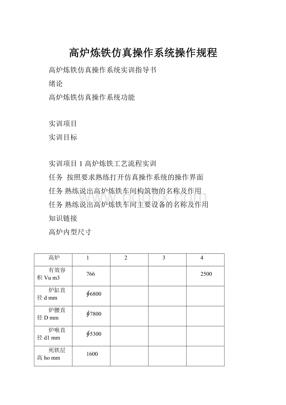 高炉炼铁仿真操作系统操作规程.docx_第1页