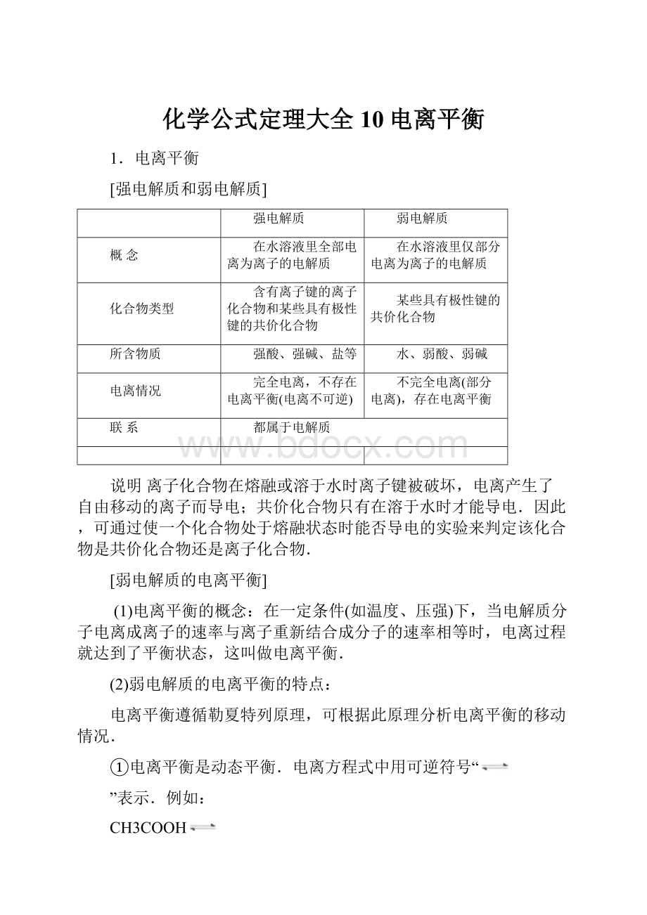 化学公式定理大全10电离平衡.docx