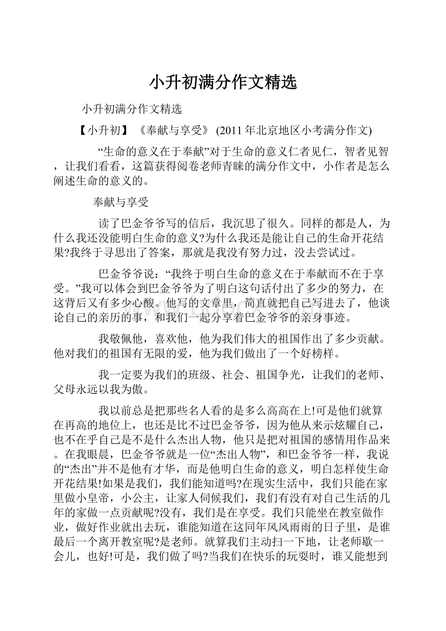 小升初满分作文精选.docx