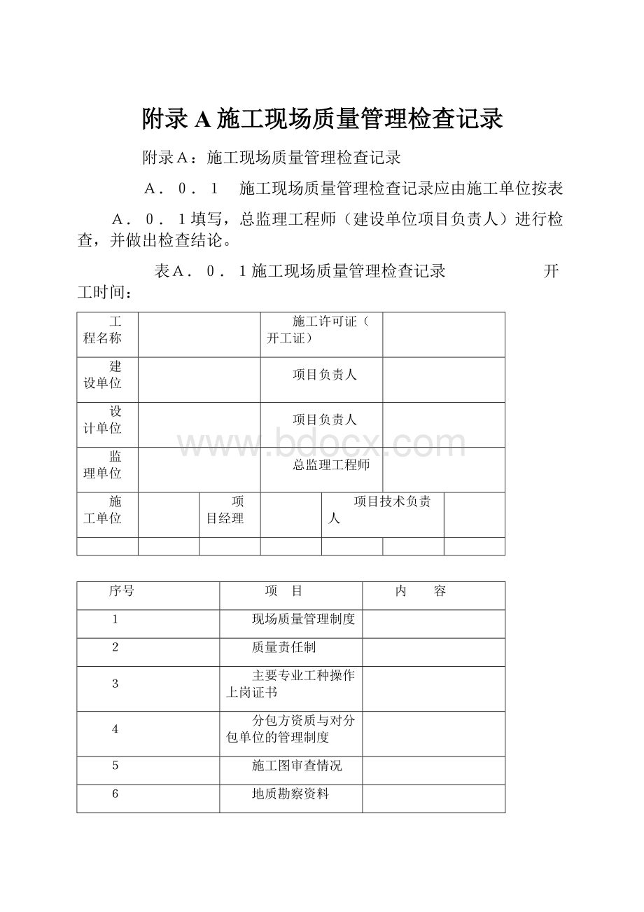 附录A施工现场质量管理检查记录.docx