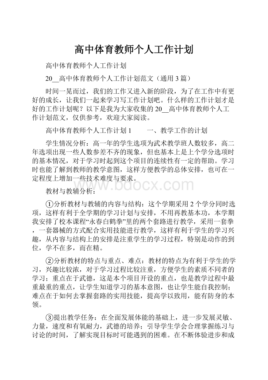 高中体育教师个人工作计划.docx