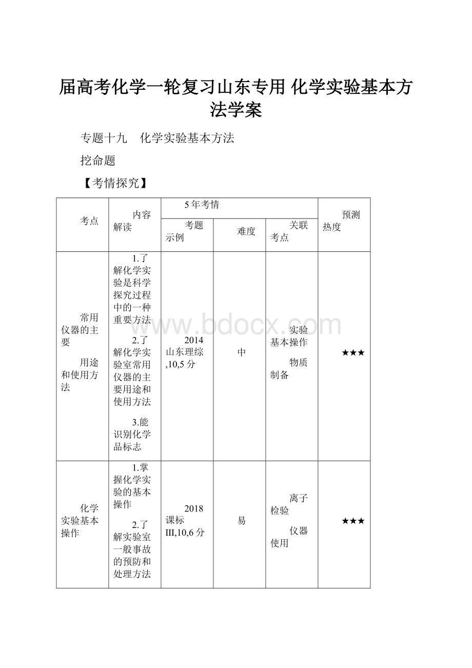 届高考化学一轮复习山东专用 化学实验基本方法学案.docx