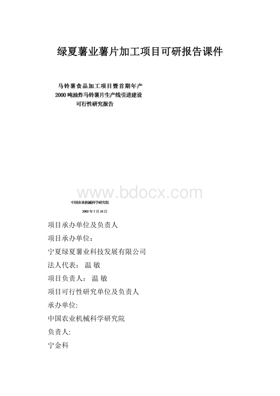 绿夏薯业薯片加工项目可研报告课件.docx