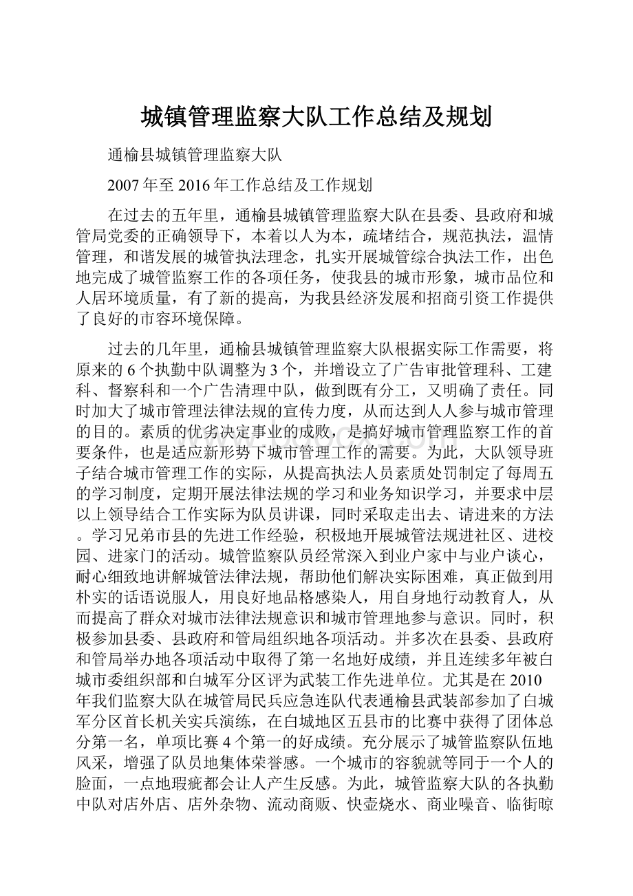 城镇管理监察大队工作总结及规划.docx