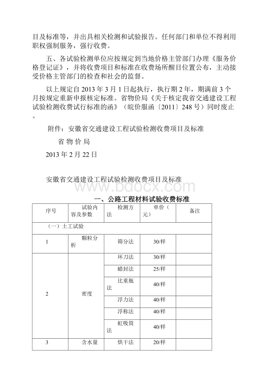 安徽省物价局核定交通建设工程试验检测收费标准的函.docx_第2页