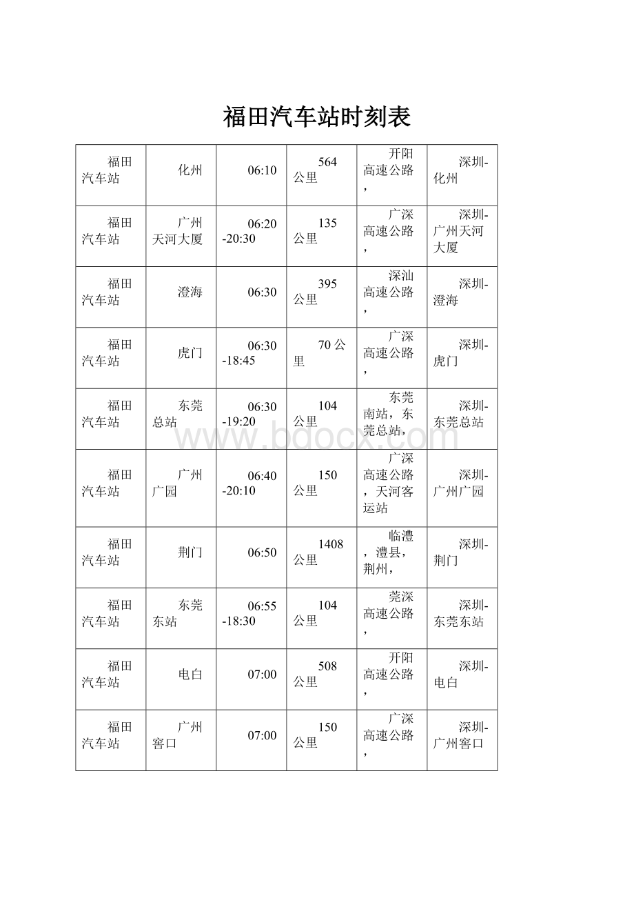 福田汽车站时刻表.docx_第1页