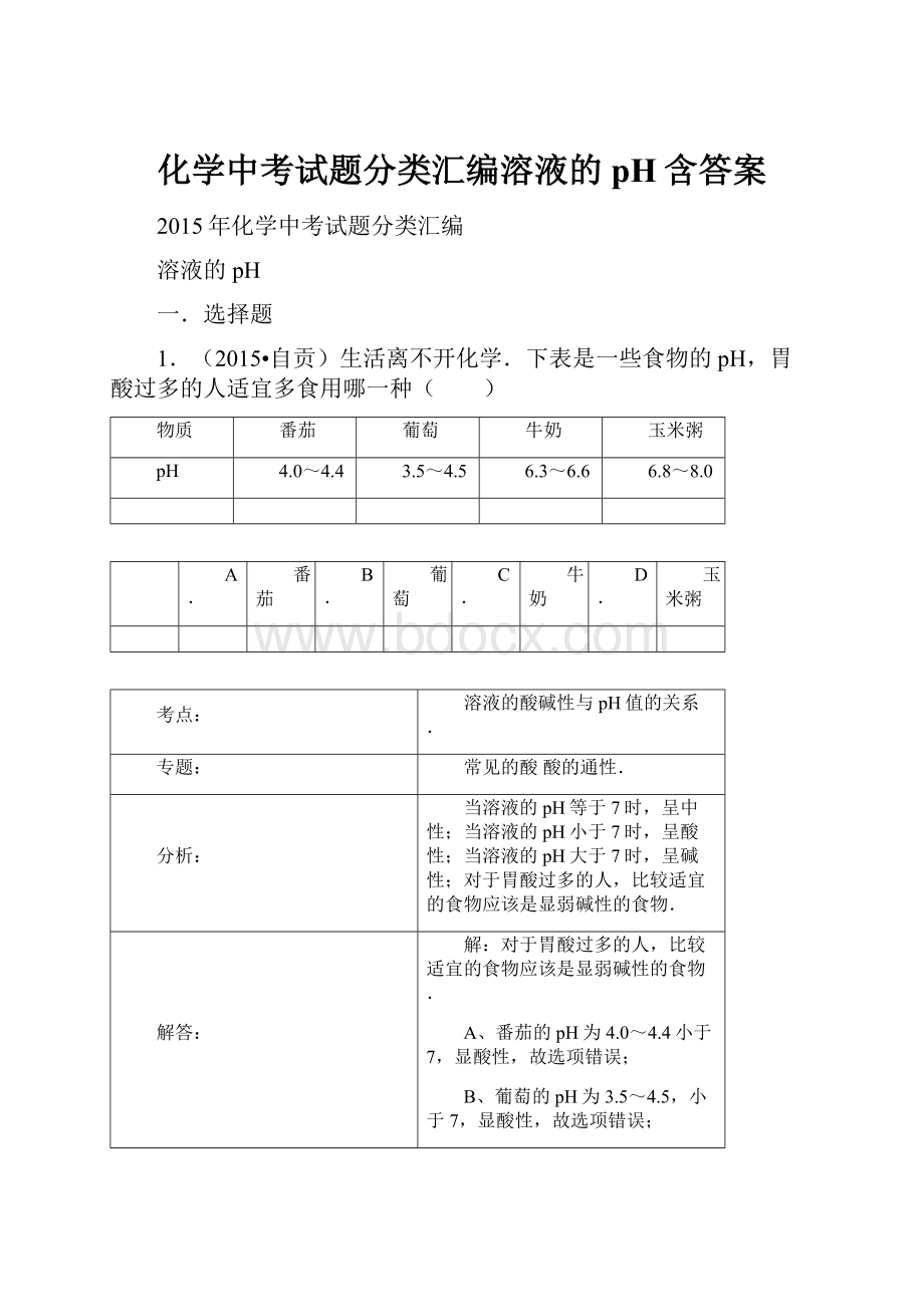 化学中考试题分类汇编溶液的pH含答案.docx