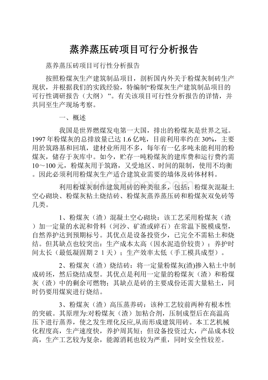 蒸养蒸压砖项目可行分析报告.docx_第1页