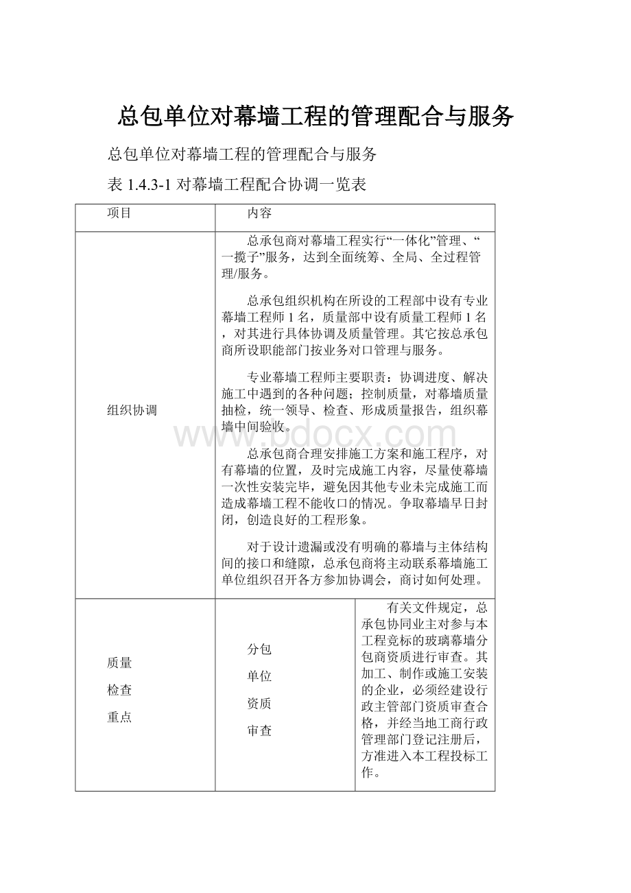 总包单位对幕墙工程的管理配合与服务.docx