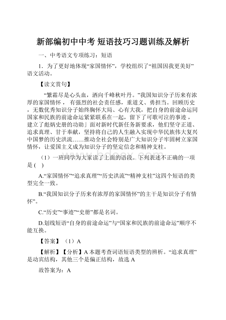 新部编初中中考短语技巧习题训练及解析.docx