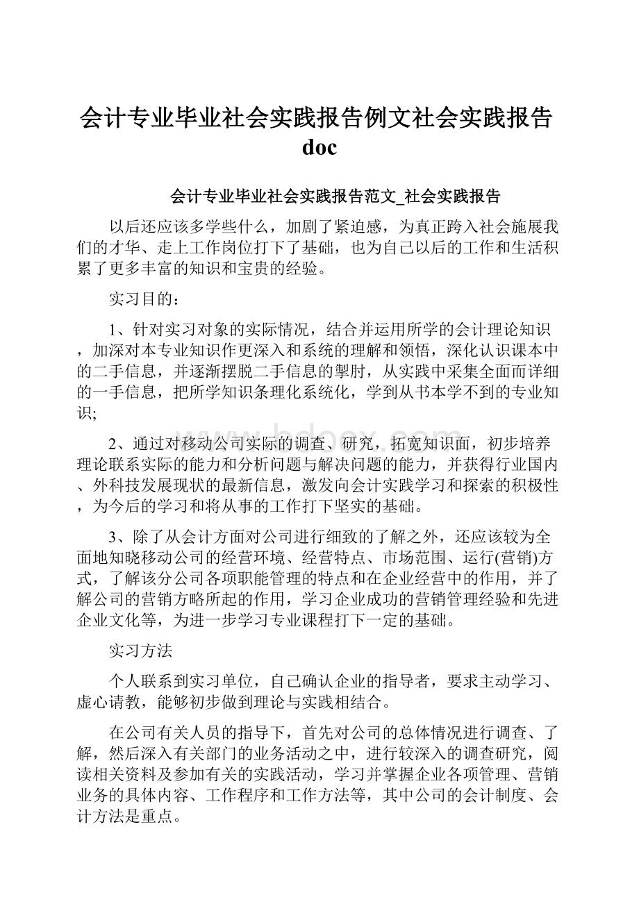 会计专业毕业社会实践报告例文社会实践报告doc.docx