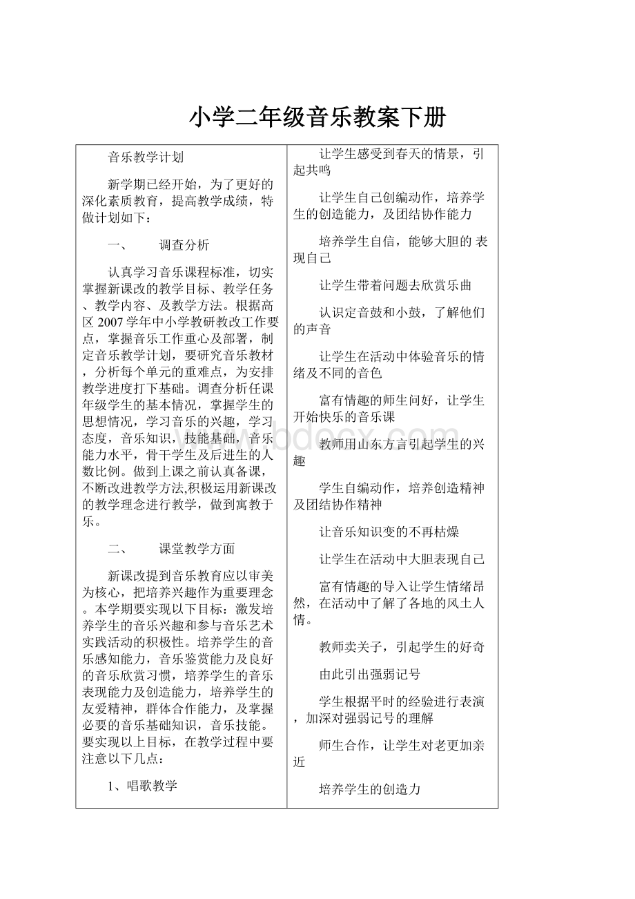 小学二年级音乐教案下册.docx