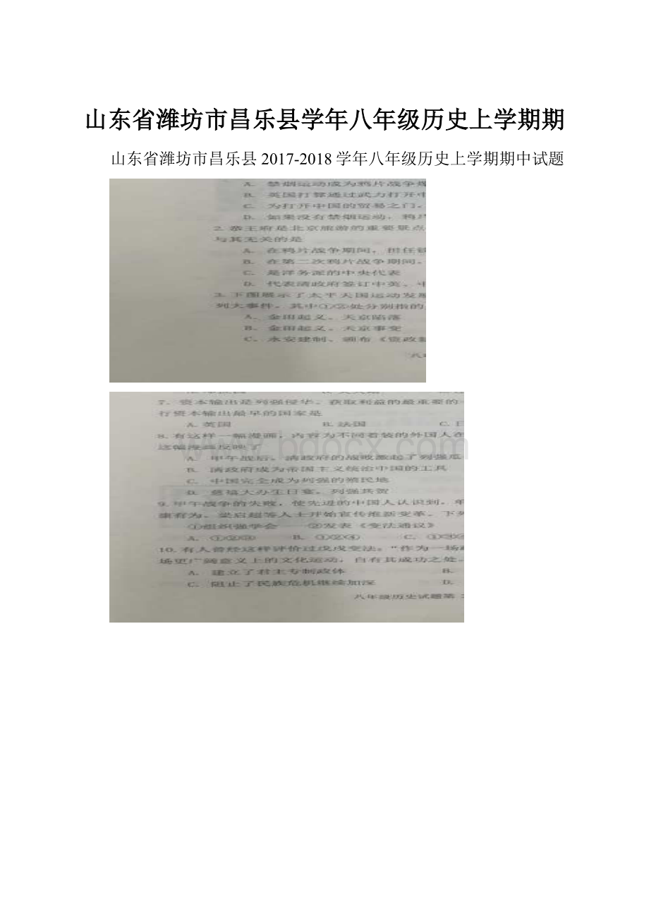 山东省潍坊市昌乐县学年八年级历史上学期期.docx