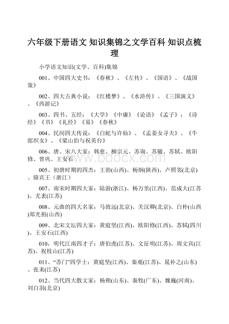 六年级下册语文 知识集锦之文学百科 知识点梳理.docx_第1页