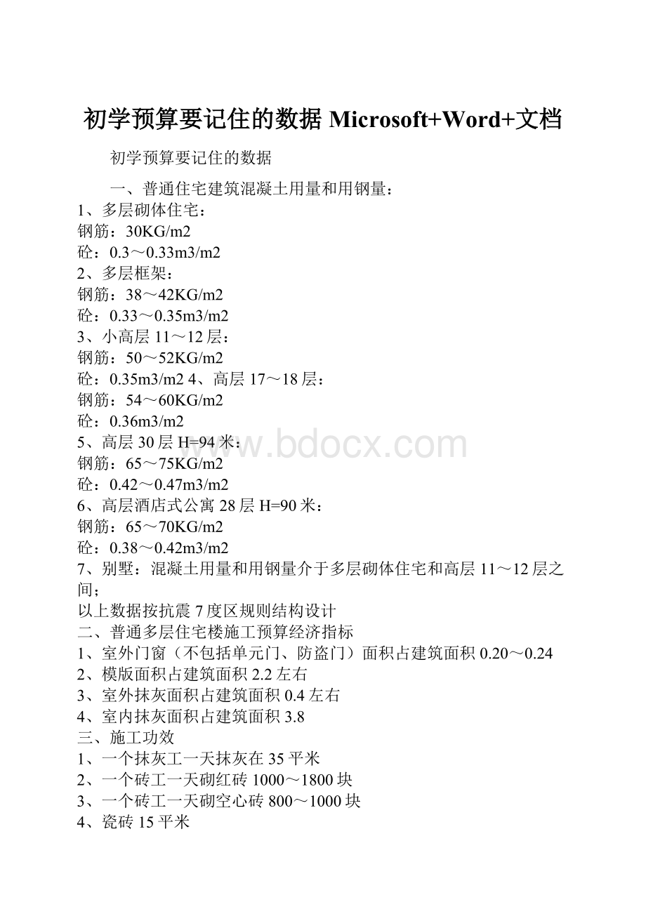 初学预算要记住的数据Microsoft+Word+文档.docx