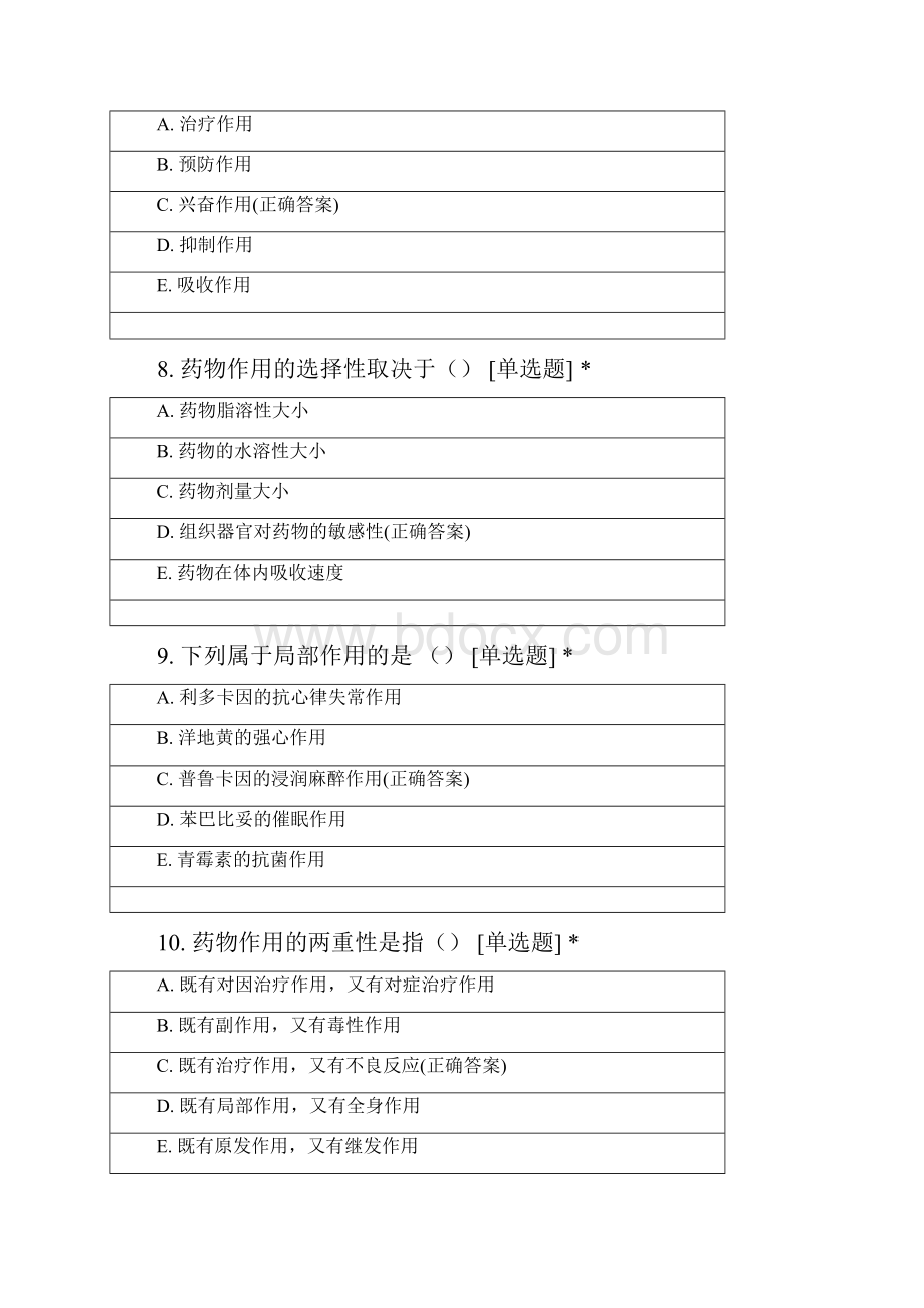 中南民族大学生物制药专业学年第二学期药理学选择题一.docx_第3页