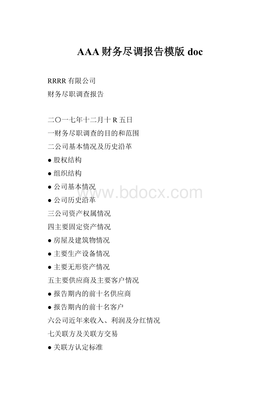 AAA财务尽调报告模版doc.docx